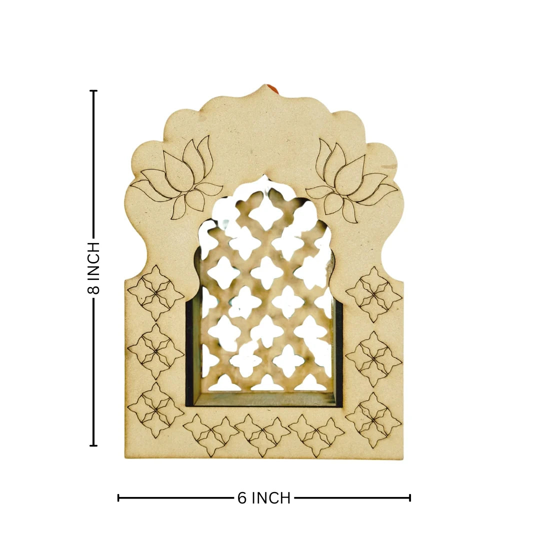 Mdf jharokha candle holder with mirrors -541