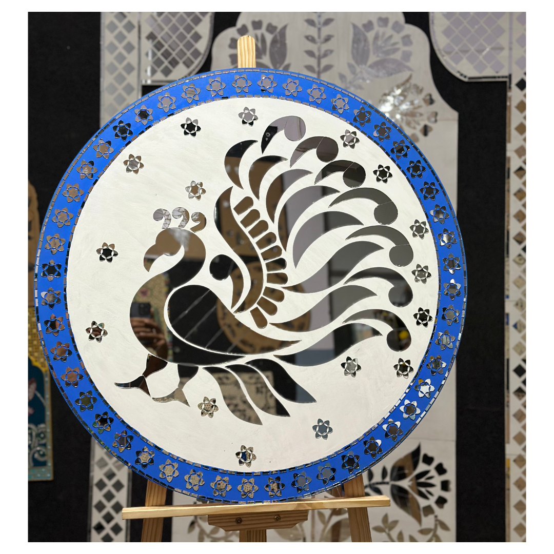 Decorative Round Premarked Peacock MDF With Mirror -562
