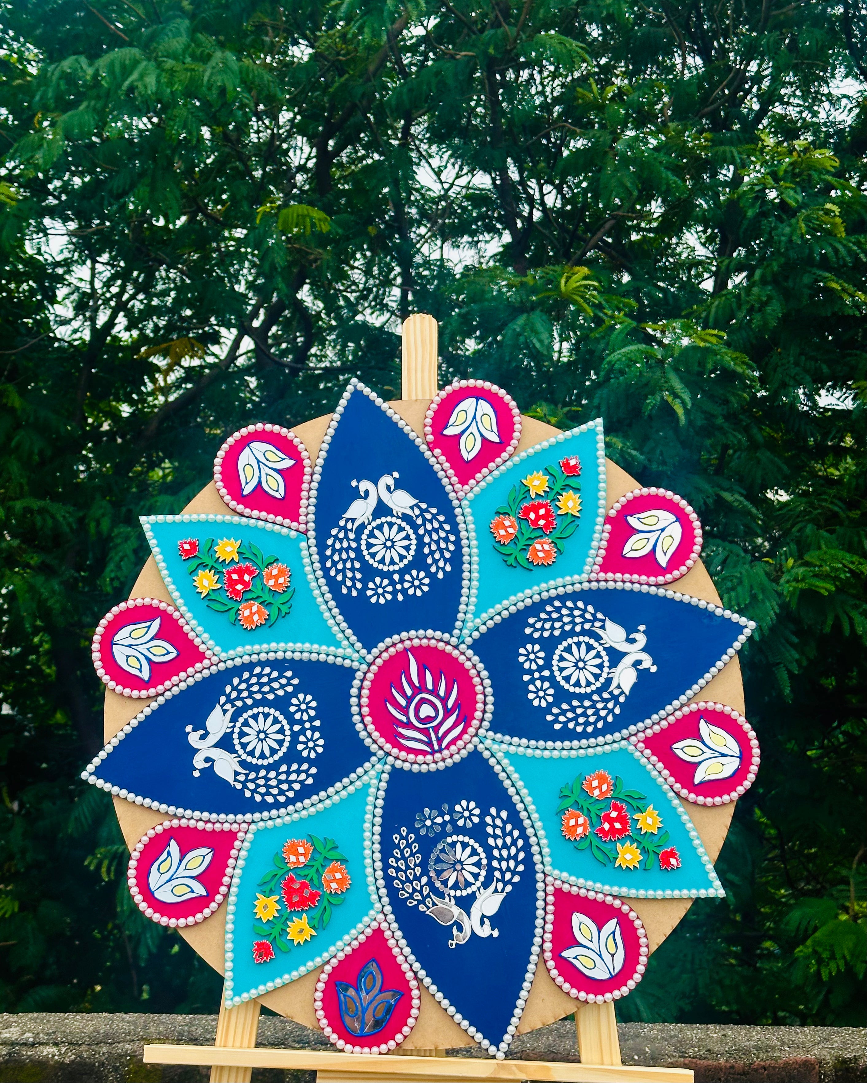 Rangoli cutout for decoration with mirror-490