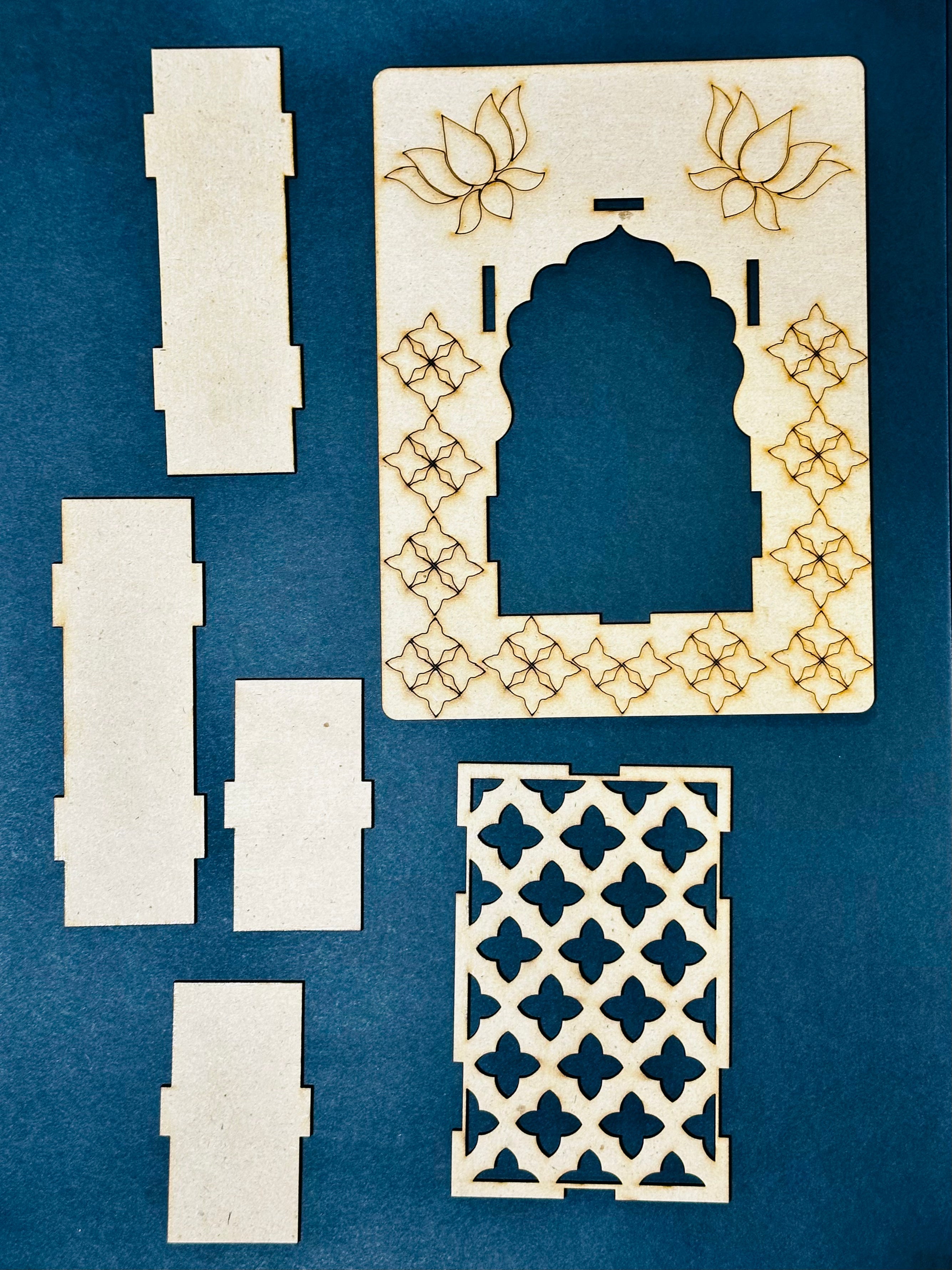 Mdf jharokha candle holder with mirrors - 539