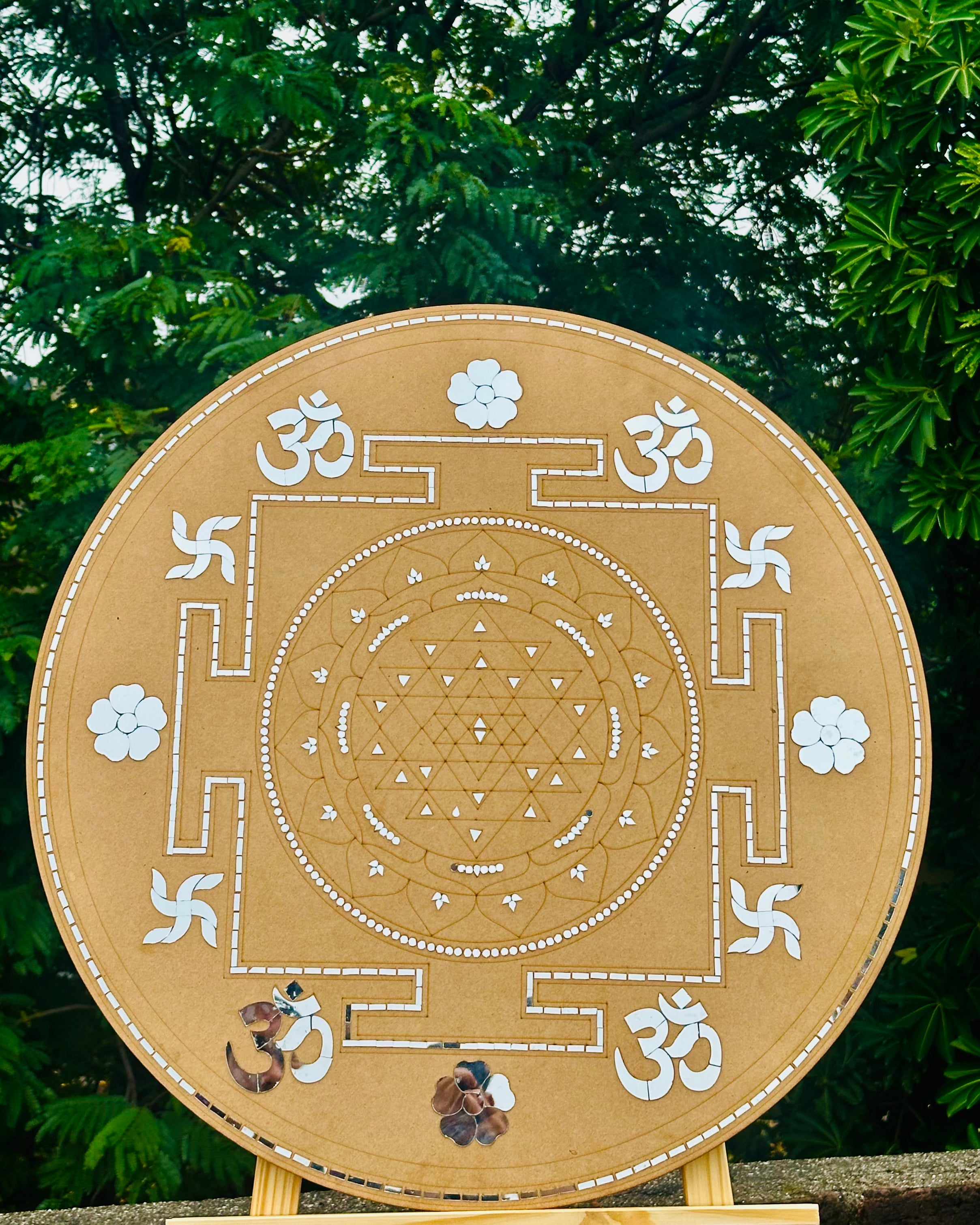 Premarked Shree Yantra Decorative Cutout with Mirror-506