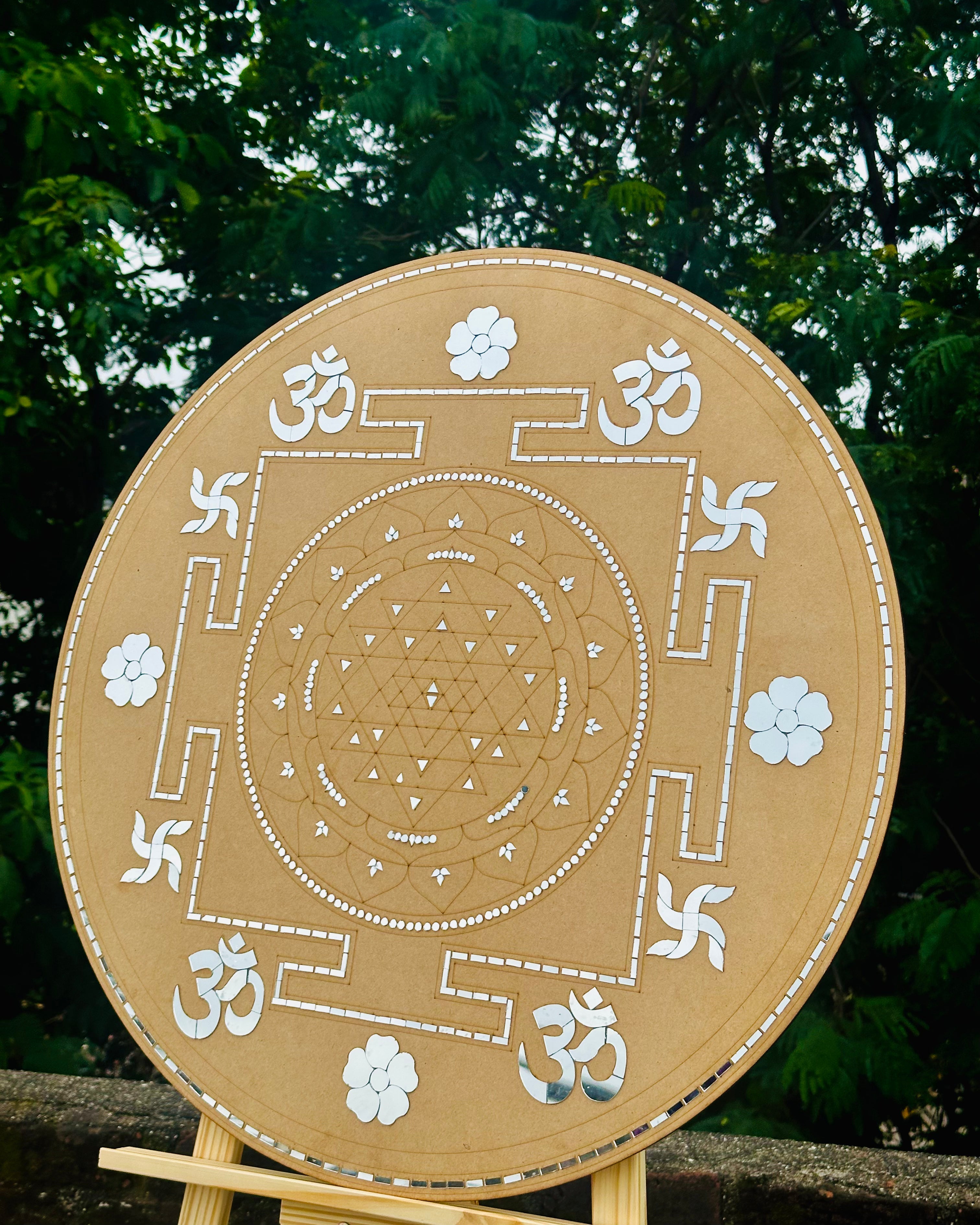 Premarked Shree Yantra Decorative Cutout with Mirror-506