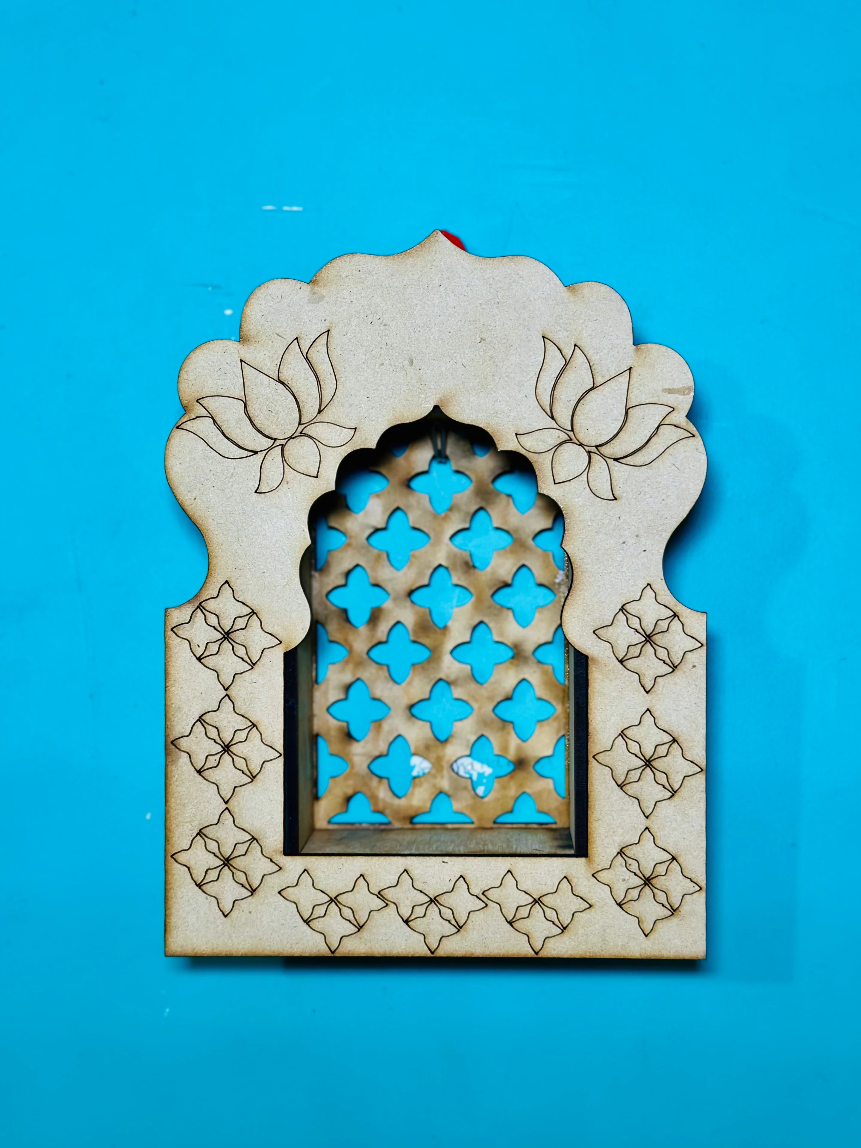 Mdf jharokha candle holder with mirrors -541