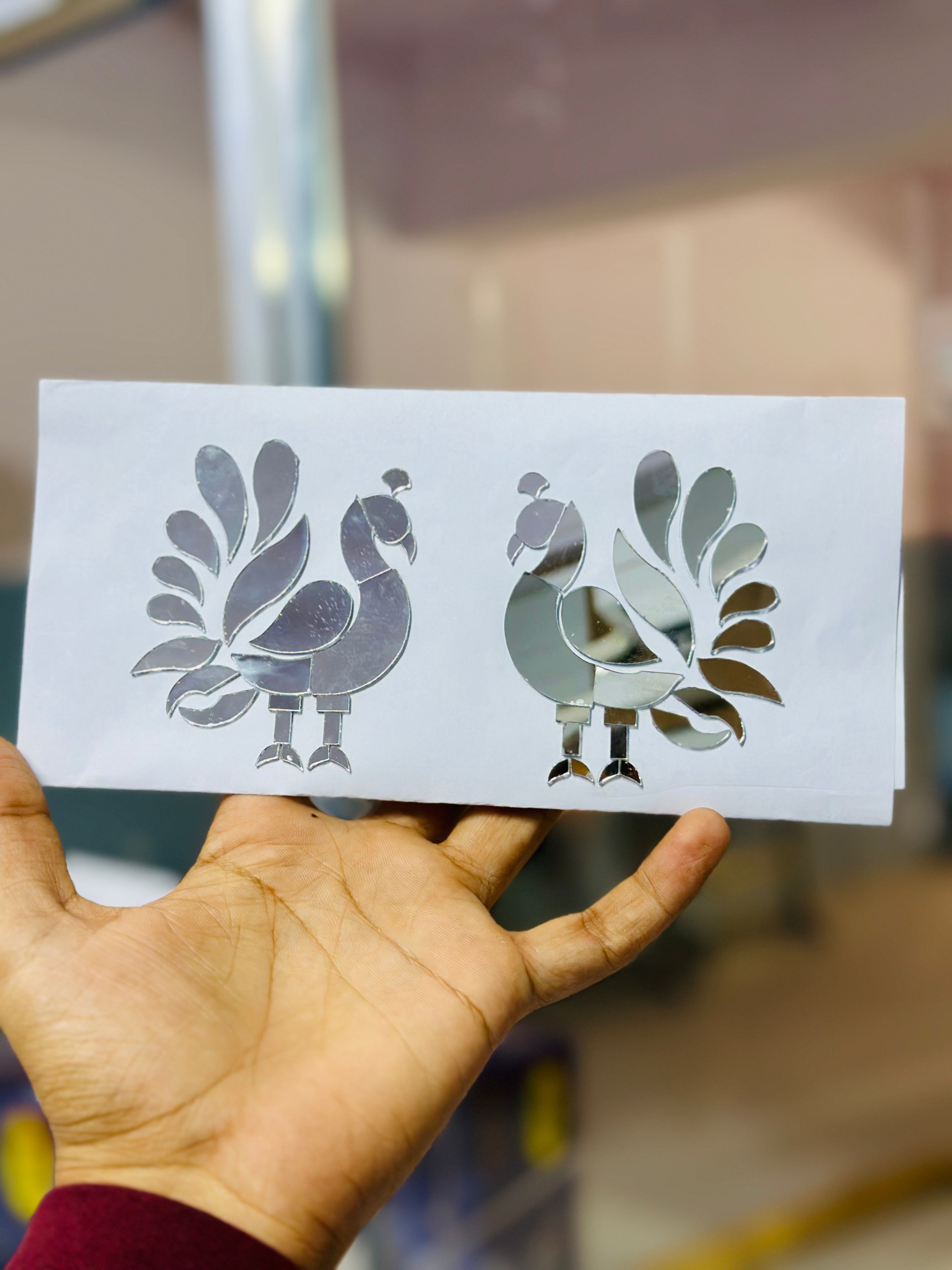 Fancy silver peacock shape mirror (Left & Right) P-1427